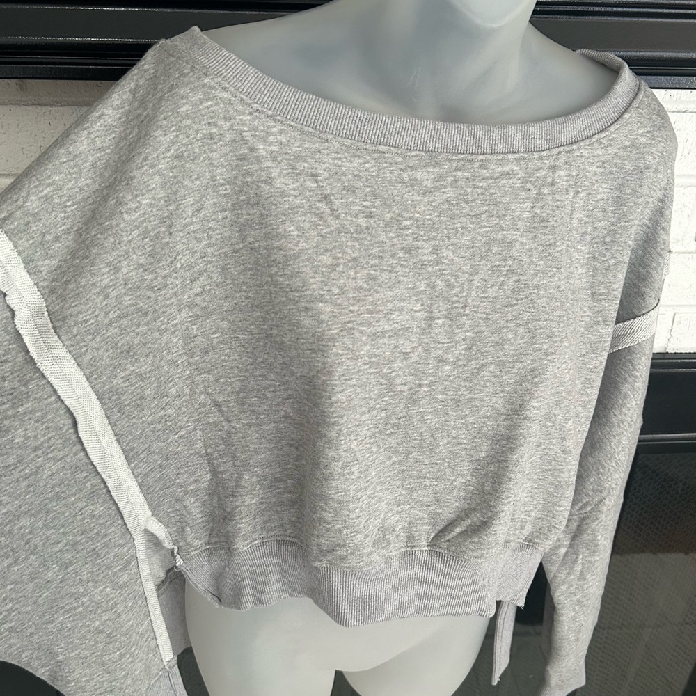 Gray Off-Shoulder Sweatshirt, high - low. Brand new, says Medium but runs Large